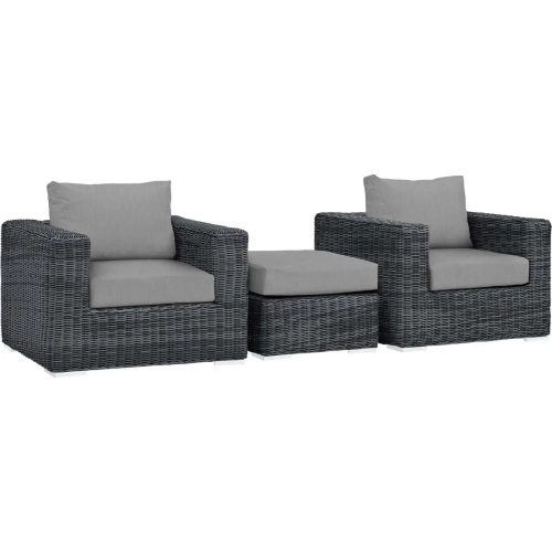 Summon 3 Piece Outdoor Arm Chair Set in Poly Rattan & Gray Sunbrella &reg;