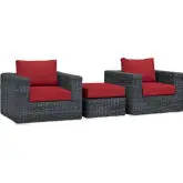 Summon 3 Piece Outdoor Arm Chair Set in Poly Rattan & Red Sunbrella &reg;