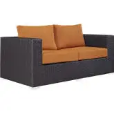 Convene Outdoor Patio Loveseat in Espresso w/ Orange Cushion