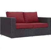 Convene Outdoor Patio Loveseat in Espresso w/ Red Cushion