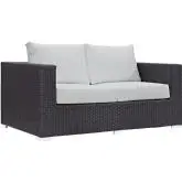 Convene Outdoor Patio Loveseat in Espresso w/ White Cushion