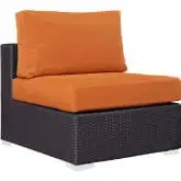 Convene Outdoor Patio Armless Section in Espresso w/ Orange Cushion w/ Polished Stainless Legs