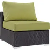 Convene Outdoor Patio Armless Section in Espresso w/ Peridot Cushion w/ Polished Stainless Legs