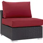 Convene Outdoor Patio Armless Section in Espresso w/ Red Cushion w/ Polished Stainless Legs