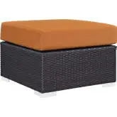 Convene Outdoor Patio Ottoman in Espresso w/ Orange Cushion