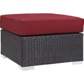 Convene Outdoor Patio Ottoman in Espresso w/ Red Cushion