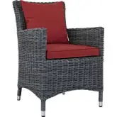 Summon Dining Outdoor Sunbrella &reg; Armchair in Gray Poly Rattan & Red