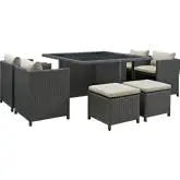 Sojourn 9 Piece Outdoor Patio Hide-Away Dining Set in Poly Rattan w/ Beige Sunbrella &reg Cushions