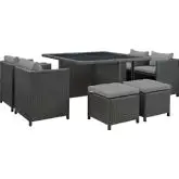 Sojourn 9 Piece Outdoor Sunbrella&reg; Dining Set in Chocolate Poly Rattan & Grey