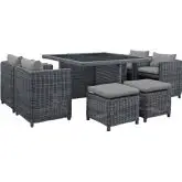 Summon 9 Piece Outdoor Sunbrella&reg; Dining Set in Gray Rattan & Grey