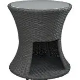 Sojourn Outdoor Patio Round Side Table in Poly Rattan w/ Frosted Glass Top