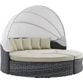 Summon Canopy Outdoor Patio Daybed in Antique Canvas with Beige Sunbrella