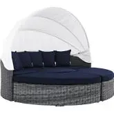 Summon Canopy Outdoor Patio Daybed in Canvas with Navy Sunbrella