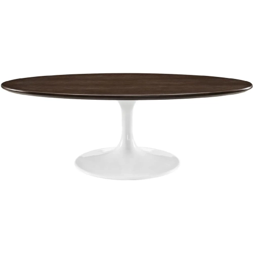 Lippa 48" Oval Shaped Walnut Coffee Table w/ Powder Coated Metal Base