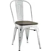 Promenade Dining Chair in White Distressed Steel w/ Wood Seat