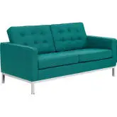 Loft Loveseat in Tufted Teal Fabric on Stainless Steel