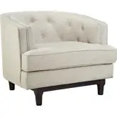 Coast Arm Chair in Tufted Beige Fabric on Walnut Finish Legs