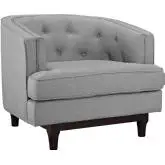 Coast Arm Chair in Tufted Light Gray Fabric on Walnut Finish Legs