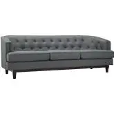 Coast Sofa in Tufted Gray Fabric on Walnut Finish Legs