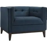 Serve Arm Chair in Tufted Azure Fabric on Walnut Finish Legs