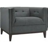 Serve Arm Chair in Tufted Gray Fabric on Walnut Finish Legs