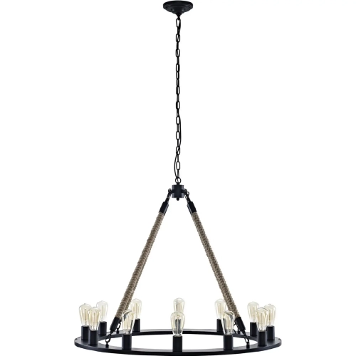 Encircle 12 Light Chandelier in Brown Steel w/ Rope Cords