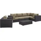 Convene 7 Piece Outdoor Patio Sectional Set in Espresso w/ Mocha Cushions