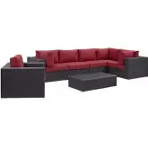 Convene 7 Piece Outdoor Patio Sectional Set in Espresso w/ Red Cushions