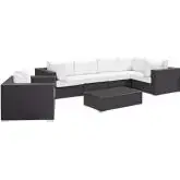 Convene 7 Piece Outdoor Patio Sectional Set in Espresso w/ White Cushions