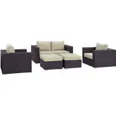 Convene 5 Piece Outdoor Patio Sofa Set in Espresso w/ Beige Cushions