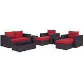 Convene 8 Piece Outdoor Patio Sofa Set in Espresso w/ Red Cushions