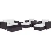 Convene 8 Piece Outdoor Patio Sofa Set in Espresso w/ White Cushions