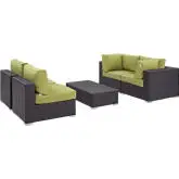 Convene 5 Piece Outdoor Patio Sectional Set in Espresso w/ Peridot Cushions