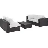 Convene 5 Piece Outdoor Patio Sectional Set in Espresso w/ White Cushions