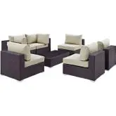 Convene 7 Piece Outdoor Patio Sectional Set in Espresso w/ Beige Cushions