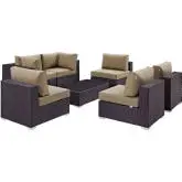 Convene 7 Piece Outdoor Patio Sectional Set in Espresso w/ Mocha Cushions