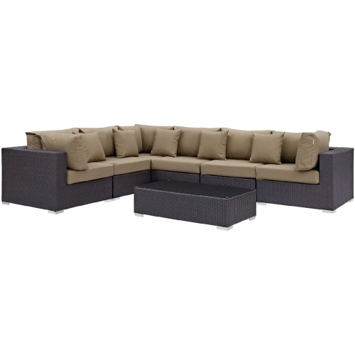 Convene 7 Piece Outdoor Patio Sectional Set in Espresso w/ Mocha Cushions