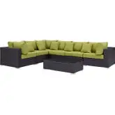 Convene 7 Piece Outdoor Patio Sectional Set in Espresso w/ Peridot Cushions