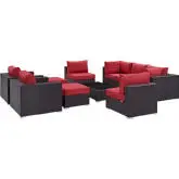 Convene 10 Piece Outdoor Patio Sectional Set in Espresso w/ Red Cushions