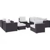 Convene 10 Piece Outdoor Patio Sectional Set in Espresso w/ White Cushions