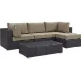 Convene 5 Piece Outdoor Patio Sectional Set in Espresso w/ Mocha Cushions