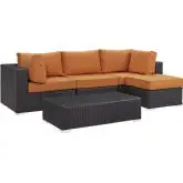 Convene 5 Piece Outdoor Patio Sectional Set in Espresso w/ Orange Cushions