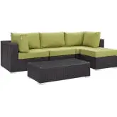 Convene 5 Piece Outdoor Patio Sectional Set in Espresso w/ Peridot Cushions