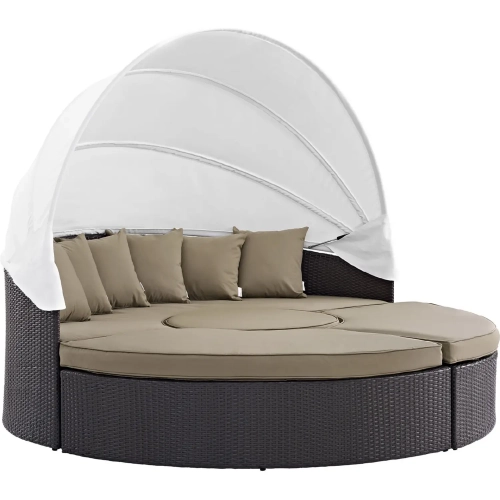 Convene Canopy Outdoor Patio Daybed in Espresso with Mocha Cushions
