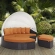 Convene Canopy Outdoor Patio Daybed in Espresso with Orange Cushions