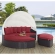 Convene Canopy Outdoor Patio Daybed in Espresso with Red Cushions