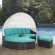 Convene Canopy Outdoor Patio Daybed in Espresso with Turquoise Cushions