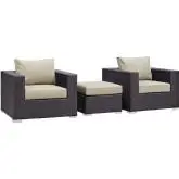 Convene 3 Piece Outdoor Patio Armchair Set in Espresso w/ Beige Cushions