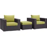 Convene 3 Piece Outdoor Patio Armchair Set in Espresso w/ Peridot Cushions