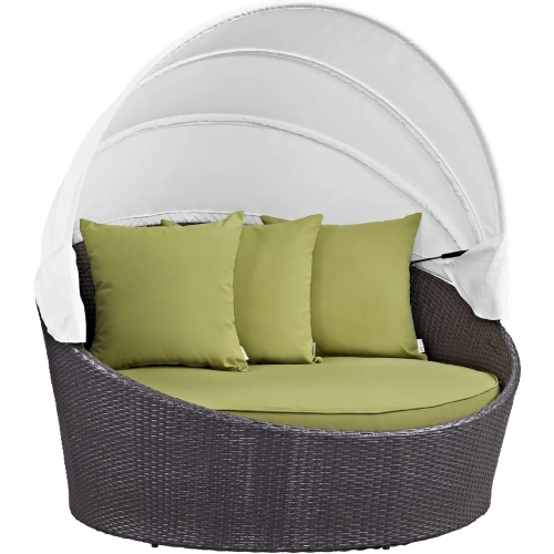 Convene Canopy Outdoor Patio Daybed in Espresso with Peridot Cushions